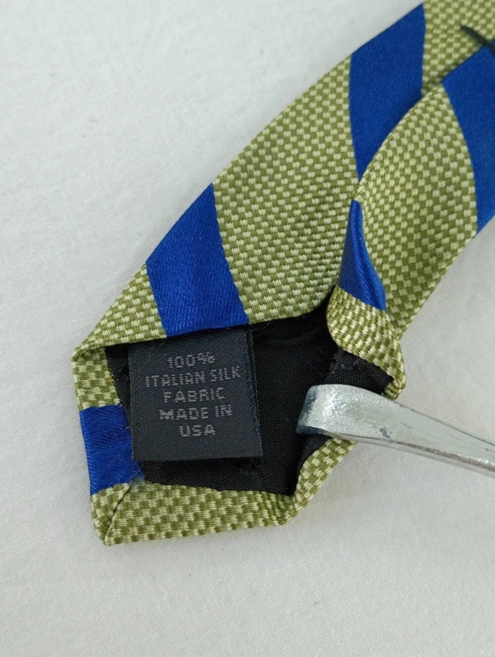 Vintage Express Tie Blue Olive Green Diagonal Stripe Repp Italian Silk Made USA